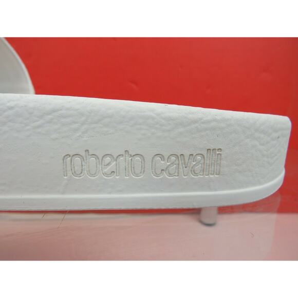 ROBERTO CAVALLI WHITE LEATHER SUEDE ANTIQUE SILVER LOGO SANDALS SLIDES 43/10 IT main image 9